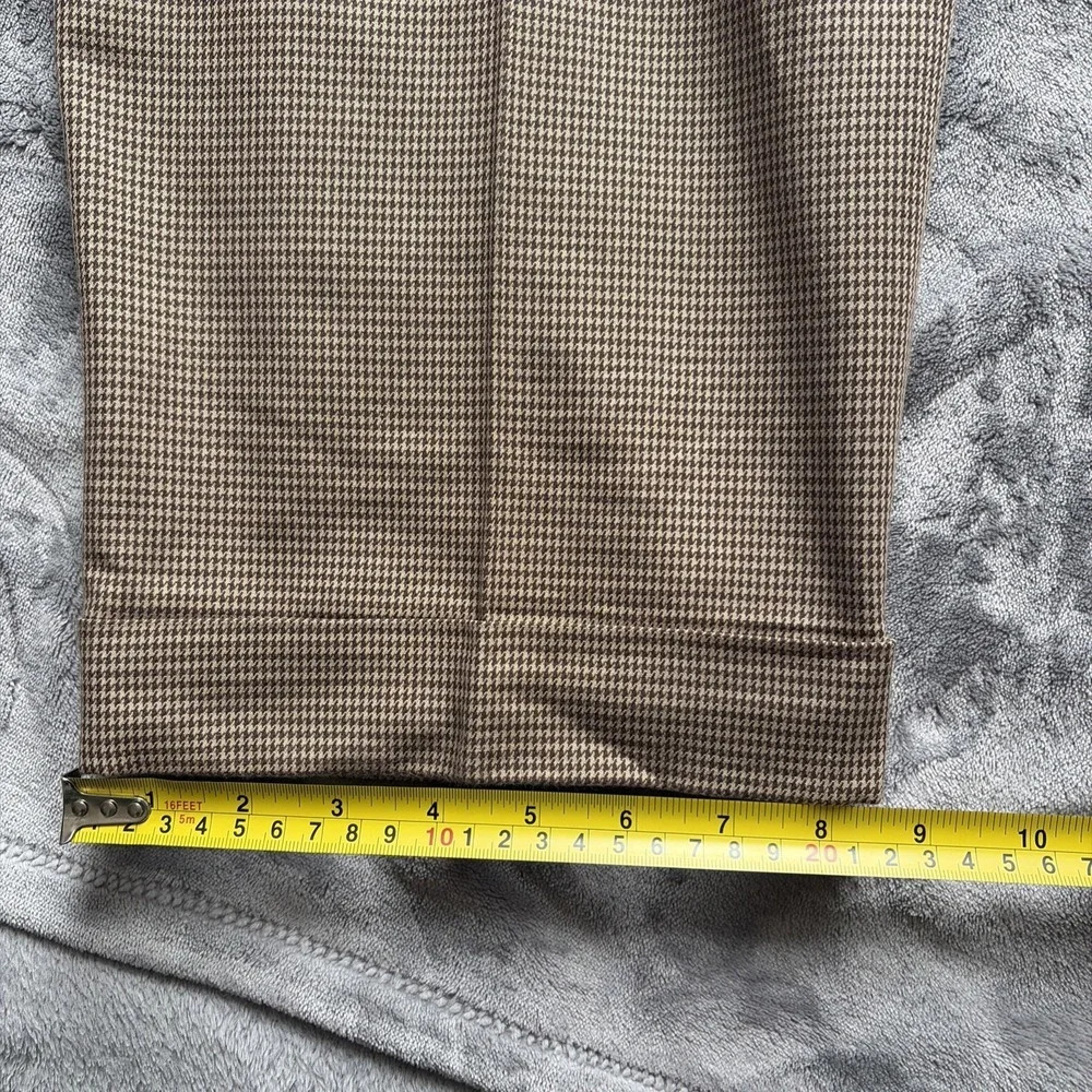 Vintage Polo Ralph Lauren Houndstooth Pleated Cotton Trousers Brown Tan 36x30‎